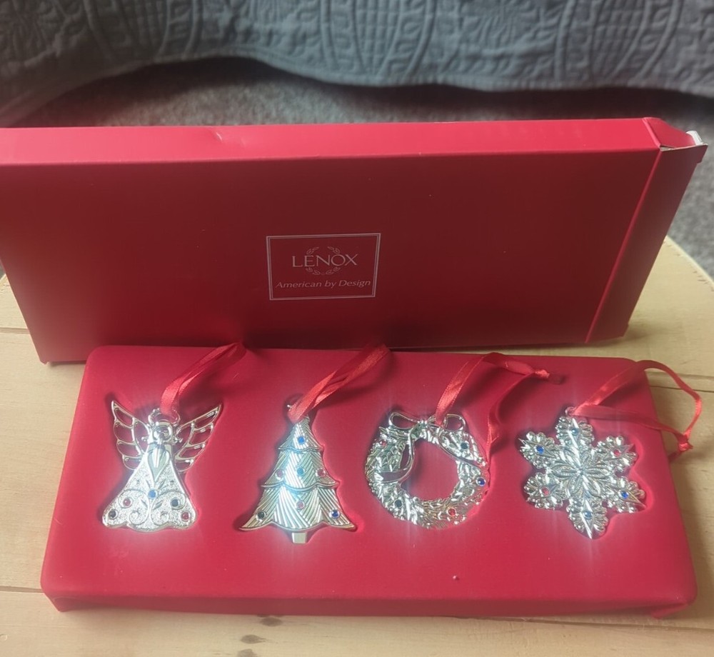 LENOX Seasonal Gems Silverplate Ornaments Set of 4 Holiday Decor-image