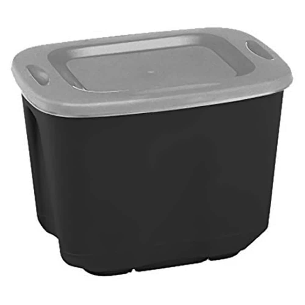 10gal Heavy-Duty Black & Silver Plastic Storage Bin with Secure Lid