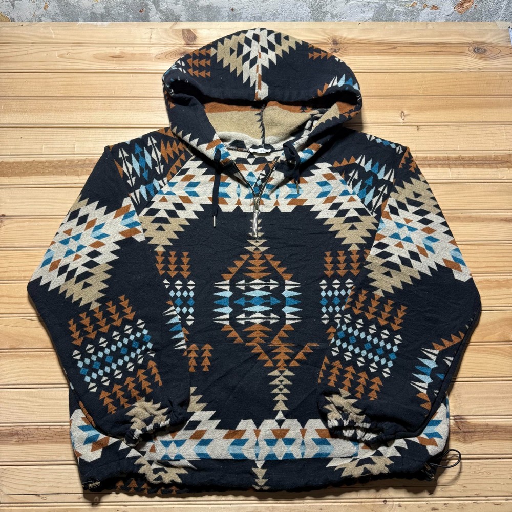 Kori Aztec Southwestern Outdoor Quarter Zip Pullover Hooded Jacket Men's 1XL