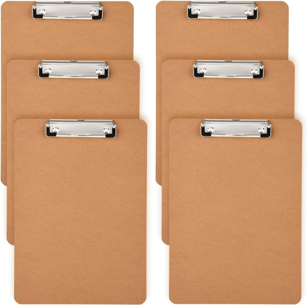 6 Pack Hardboard Office Clipboard, Letter-Size Clipboard with Low Brown
