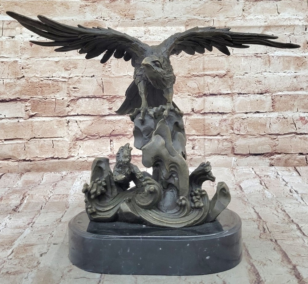 Flying High American Eagle Bronze Sculpture by Milo Bird Art Deco Statue Sale