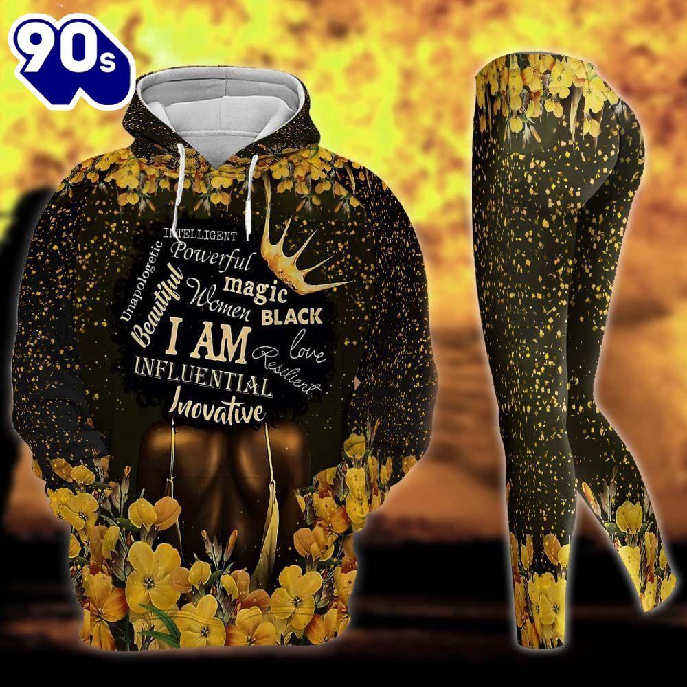Black Girl African All Over Print Leggings Hoodie Set Outfit For Women -