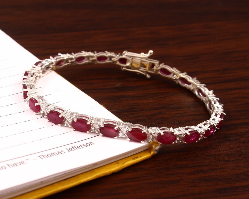 20ct Oval Ruby & Moissanite Tennis Bracelet in 925 Sterling Silver
