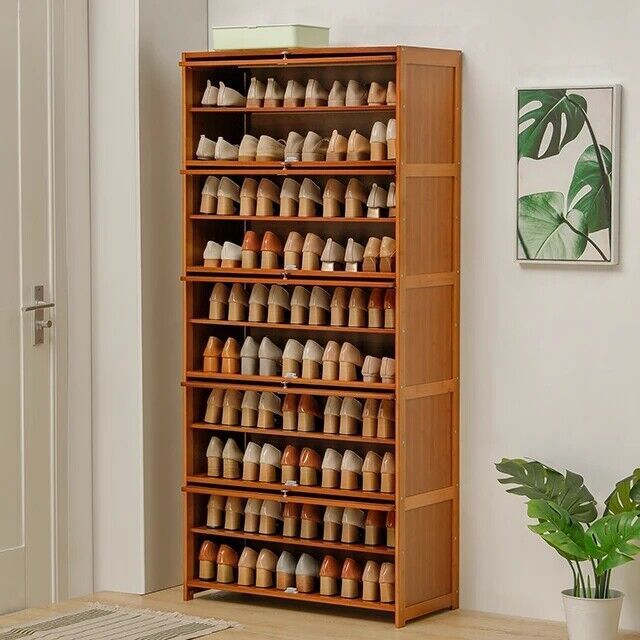 10-Tier Bamboo Shoe Rack Cabinet Storage Shelf for Shoes Books Display