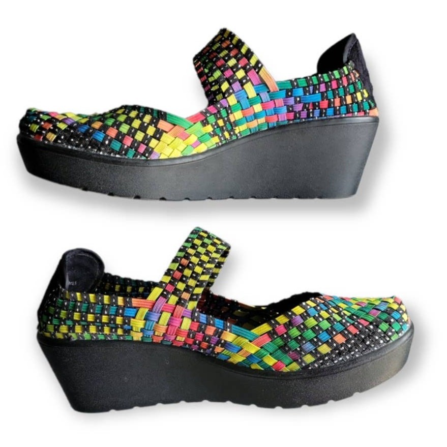 Steve Madden Brice Mary Jane Shoes Women's 10 Woven Platform Wedge Comfort Art