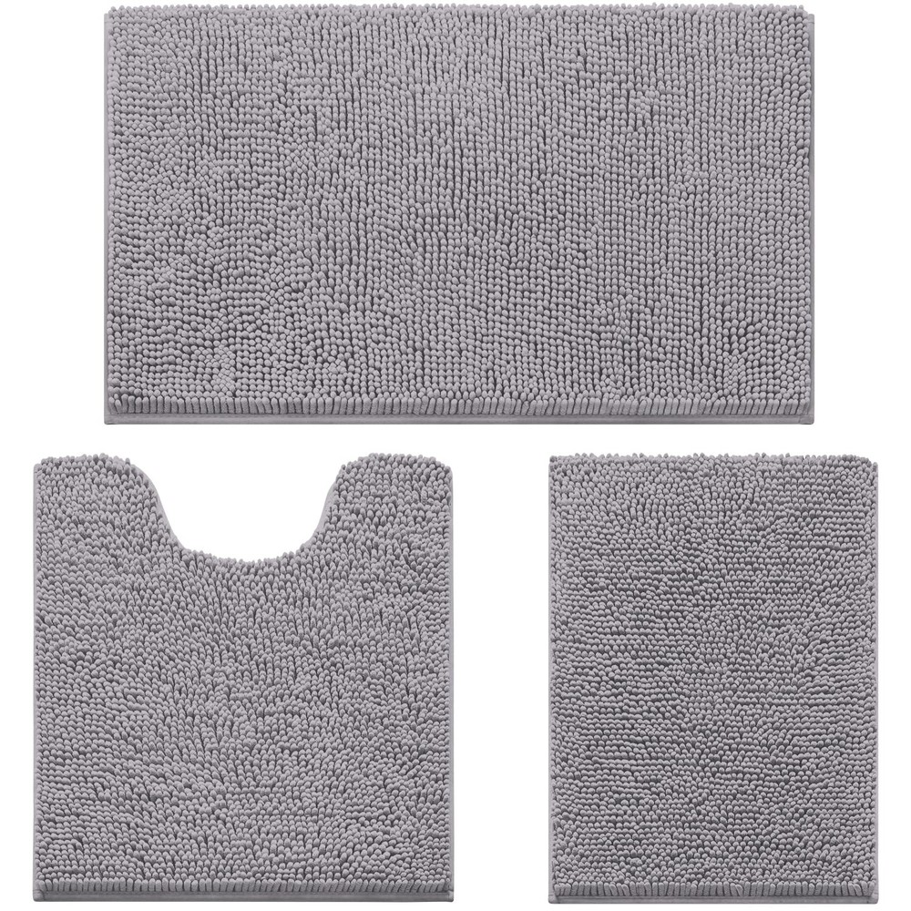 3 Pieces Bathroom Rugs, Ultra Soft Non Slip Absorbent Chenille Toilet Bath Ma...