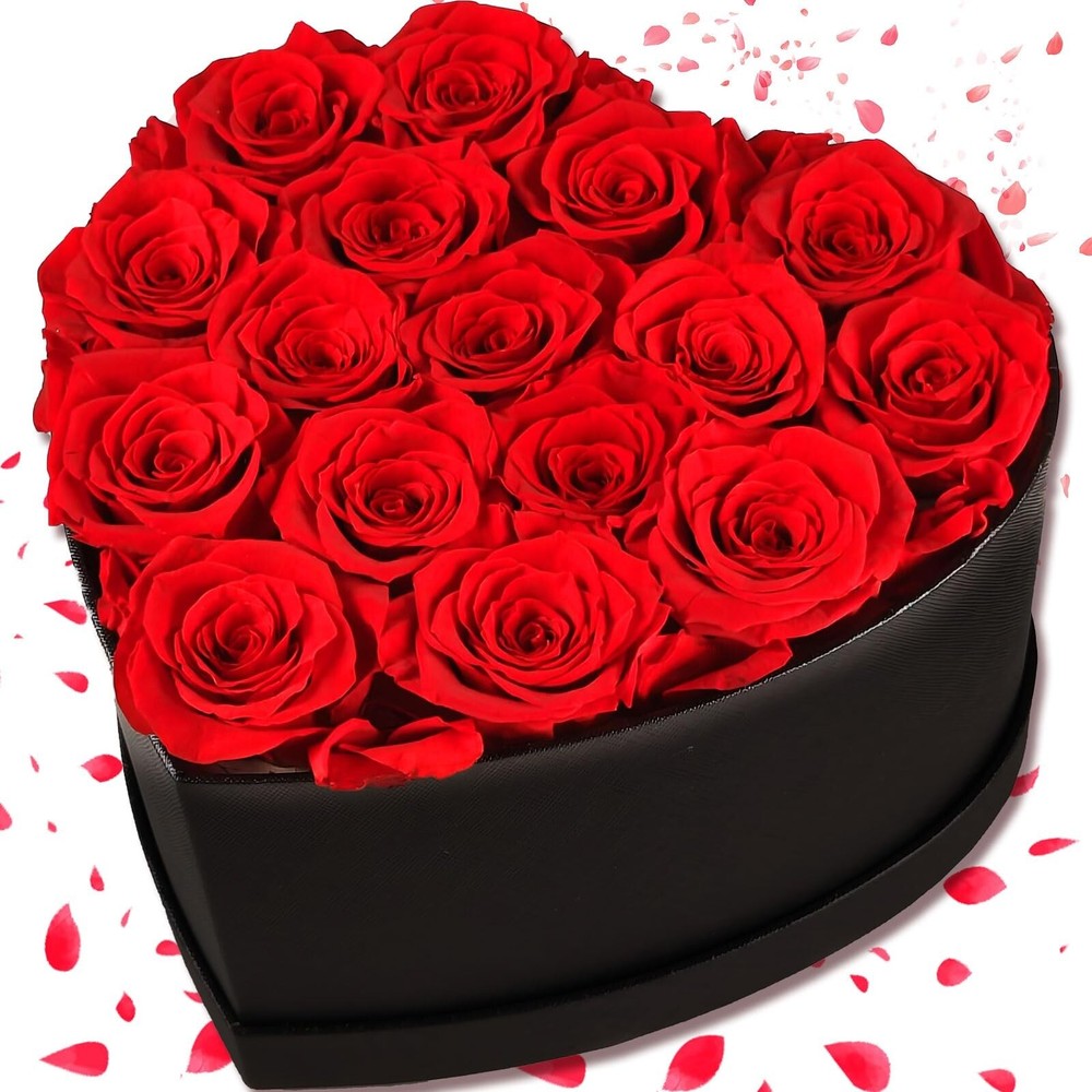 16 Forever Flowers, Preserved Rose in 9.5 inch Heart Shape Box, Birthday Gift...