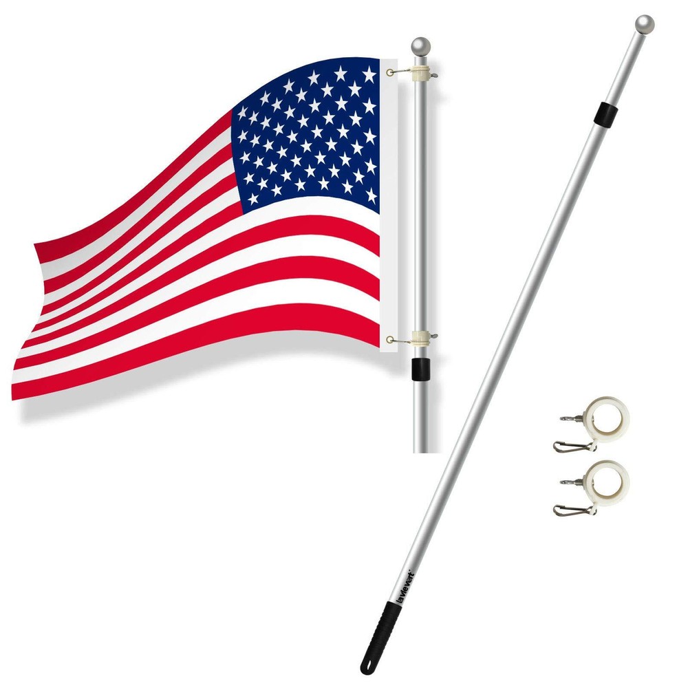 6.5ft Aluminum Alloy Telescopic Flag Pole, Tangle Free House Flagpole for Out...