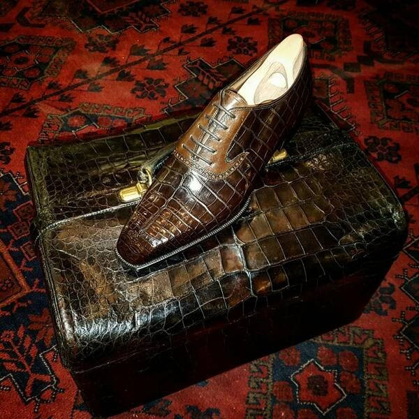 Brown Alligator Crocodile Texture Leather Lace up Shoes