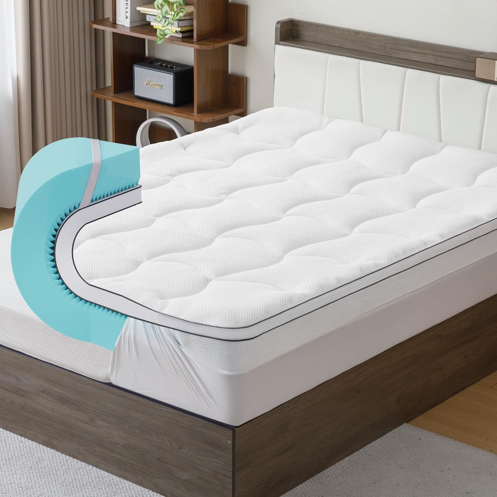 Dual Layer 4 Inch Memory Foam Mattress Topper Queen Size,GEMBED 3 Inch Coolin...
