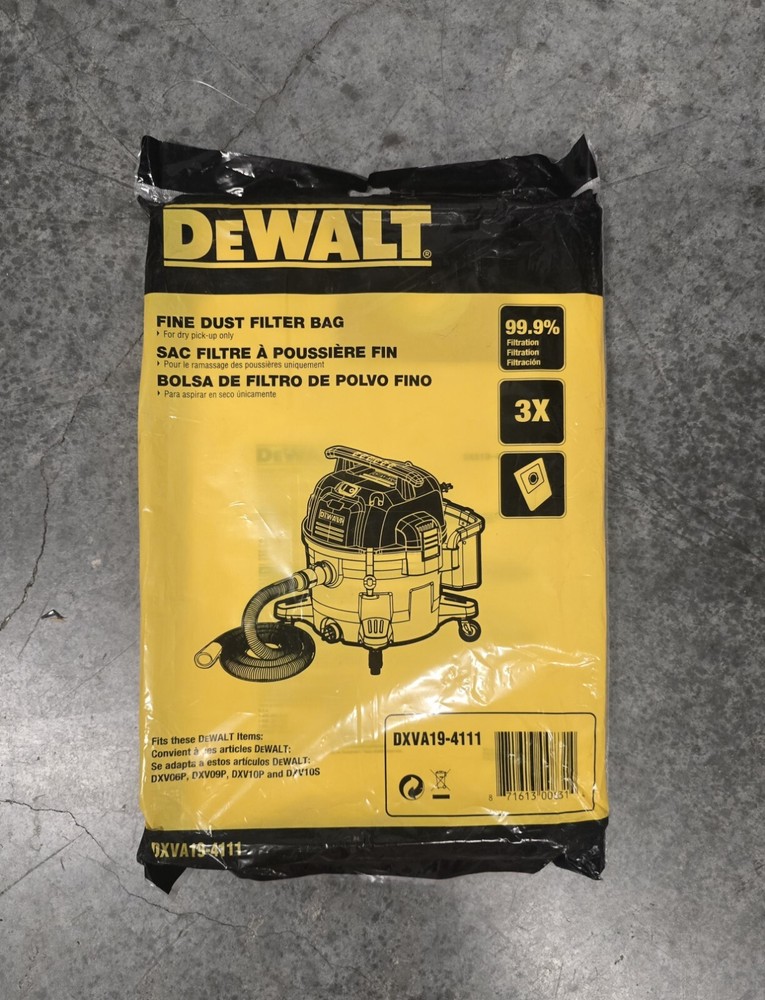 NEW Dewalt Fine Dust Bag 6 10 Gallon 1 PACKAGE OF 3 BAGS DXVA19-4111