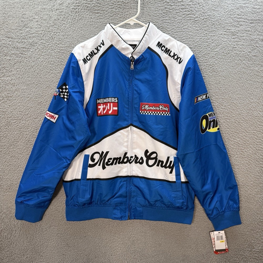 Members Only Jacket Adult Medium Blue White Windbreaker Racing Streetwear Y2K-image
