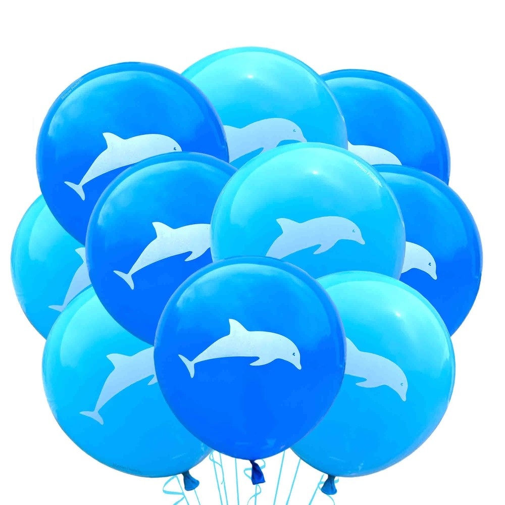 Dolphin Balloons Blue Mix 12 Count Standard Size Ocean Theme Party Beach Part...
