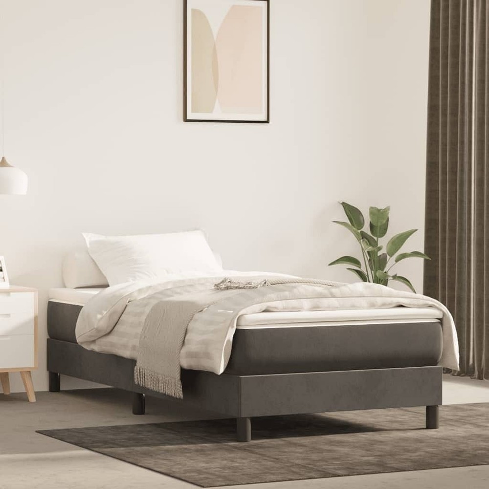 Bed Frame Dark Gray Velvet (100% polyester), plywood, engineered wood