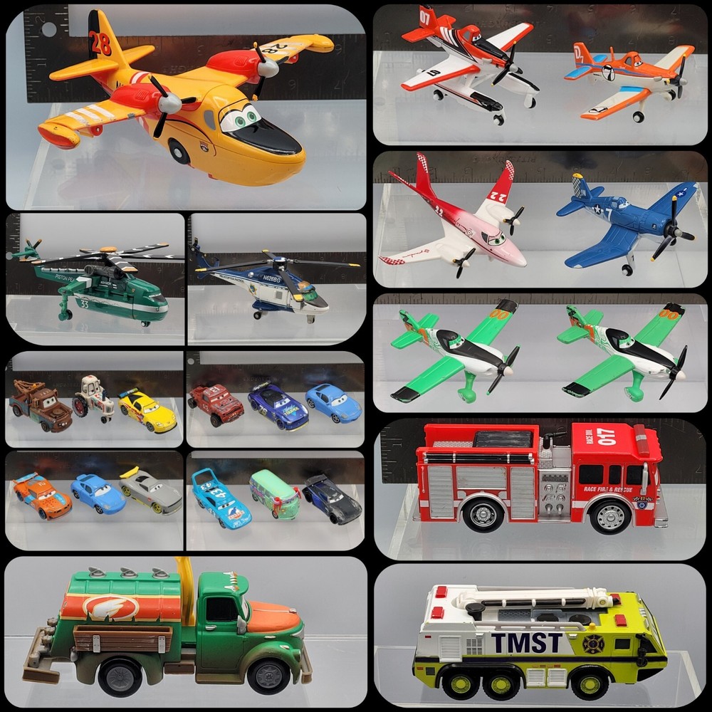 Disney Pixar Diecast Cars Lot Of 24 Planes Helicopters Racers Fire & Rescue SET