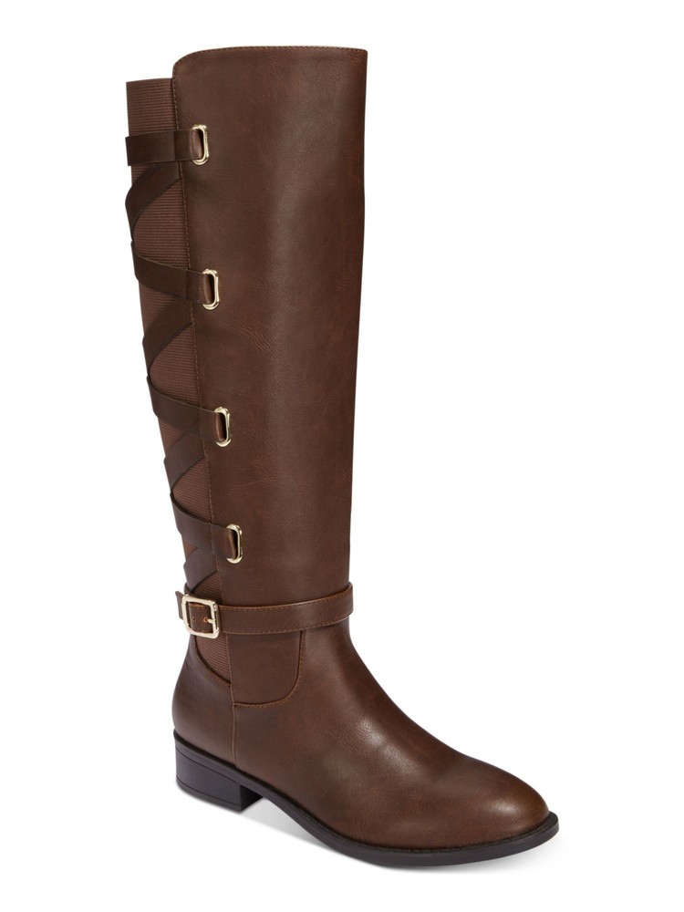 THALIA SODI Womens Brown Stretch Veronika Round Toe Block Heel Riding Boot 9.5 M