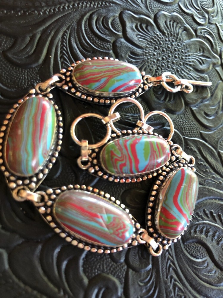 Artisan Southwest Blue and Red Mosaic Garden Jasper fits wrist 6-7