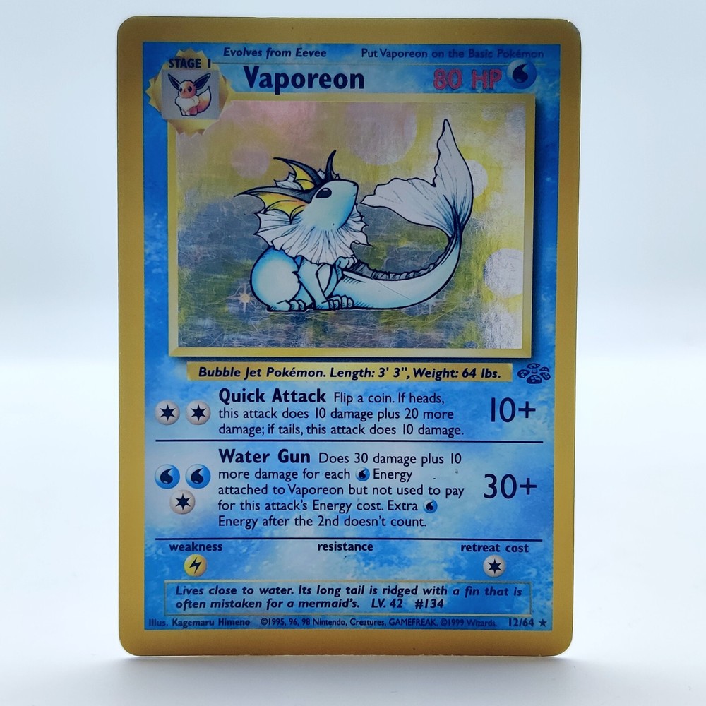 Holo Rare Vaporeon 12/64 Pokemon TCG Jungle Set English