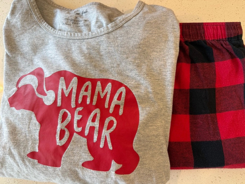 North Pole Trading Co Mama Bear Graphic Long Sleeve PJ Set Flannel Pants Size XL