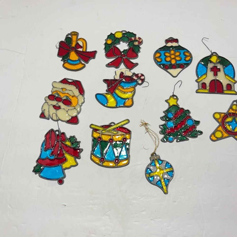 Vintage Stain Glass Ornaments Christmas Set
