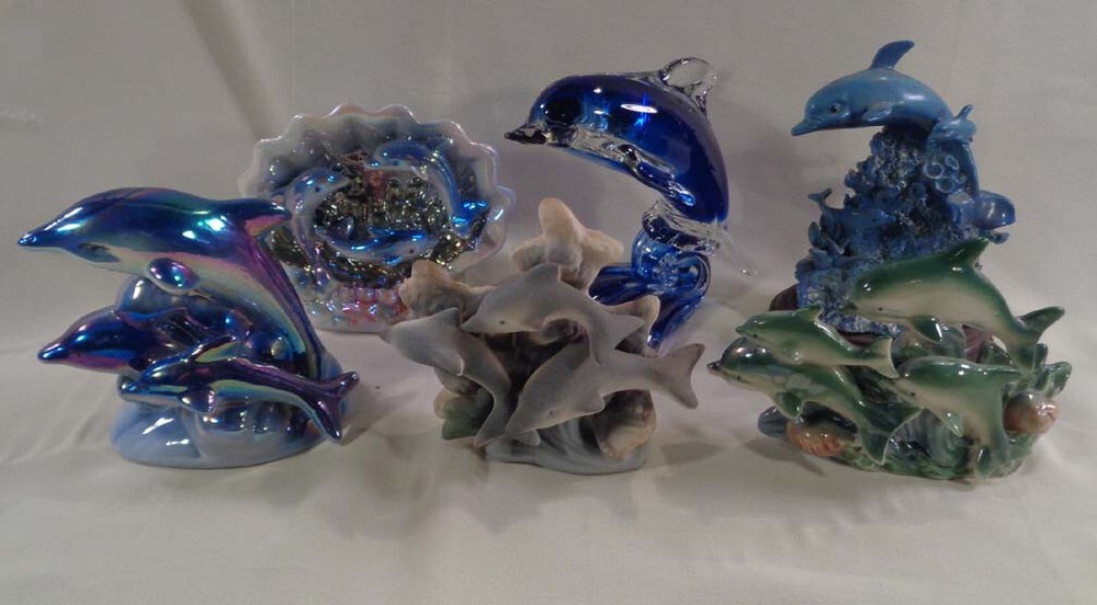 Lot of 6 Dolphin Home Decor Collectible Figurines Ceramic Glass Resin