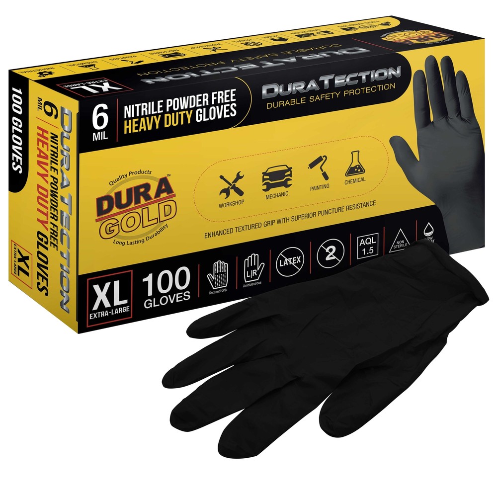 Dura-Gold HD Black Nitrile Disposable Gloves, Box of 100, Size X-Large, 6 Mil