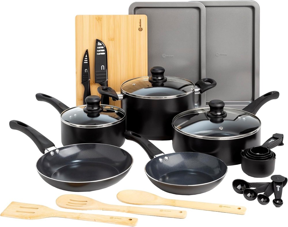 Ecolution Easy Clean Ceramic Nonstick Cookware Set, 26-Piece, Black