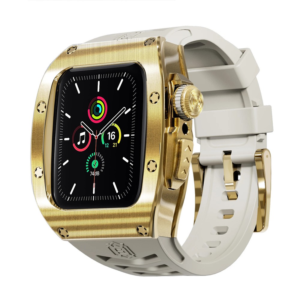 Stainless Steel Mod Kit Bezel Case Fit Apple Watch 9 8 6 44/45mm Silicone Band