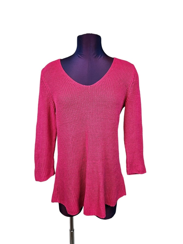 Talbots Hot Pink 3/4 Sleeve V-Neck Knit Sweater Size Medium Women's J71
