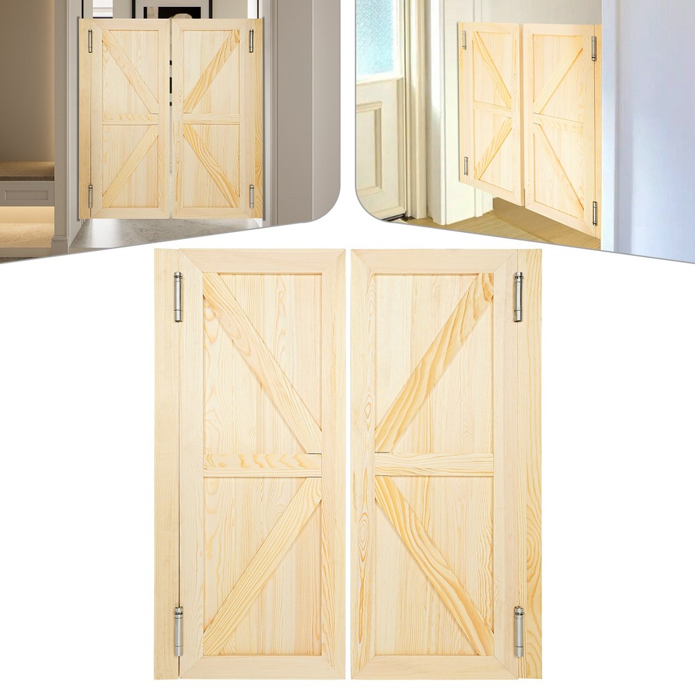Wooden Swinging Bathroom Double Doors 35.43x15.75 In With Hinge 1.38 In Thick
