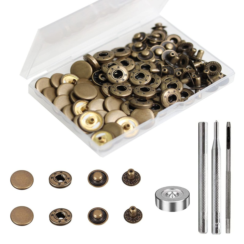 24 Sets Heavy Duty Leather Snap Fasteners Kit 15mm Metal Snap Buttons Press