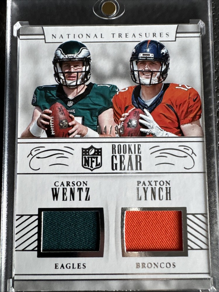 2016 National Treasures Rookie NFL Gear Combo /99 Carson Wentz Paxton Lynch RC