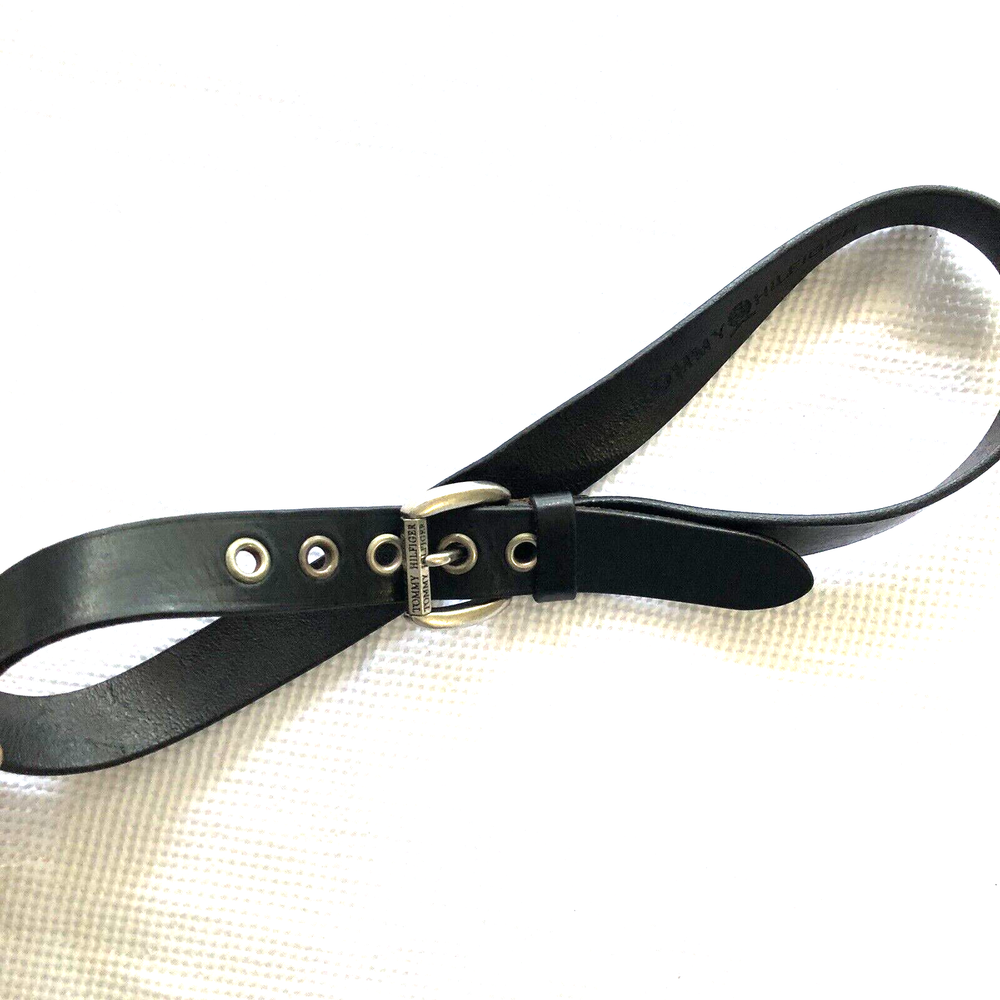 Tommy Hilfiger Men's 36 Black Leather Belt with Metal Buckle Grunge Style