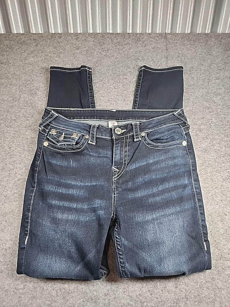 True Religion Womens 32 Super Skinny Stretch Dark Blue Denim Jeans with Flaps