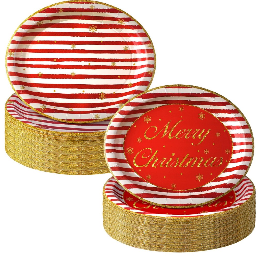 100 PCS Christmas Oval Paper Plates 10 x 12 Disposable Paper Plates Winter Sn...