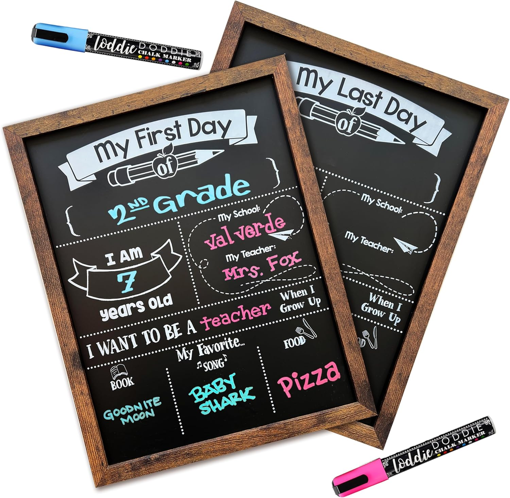 First/ Last Day of School Board and Chalk Markers, 14” X 11” Double Sided Rustic