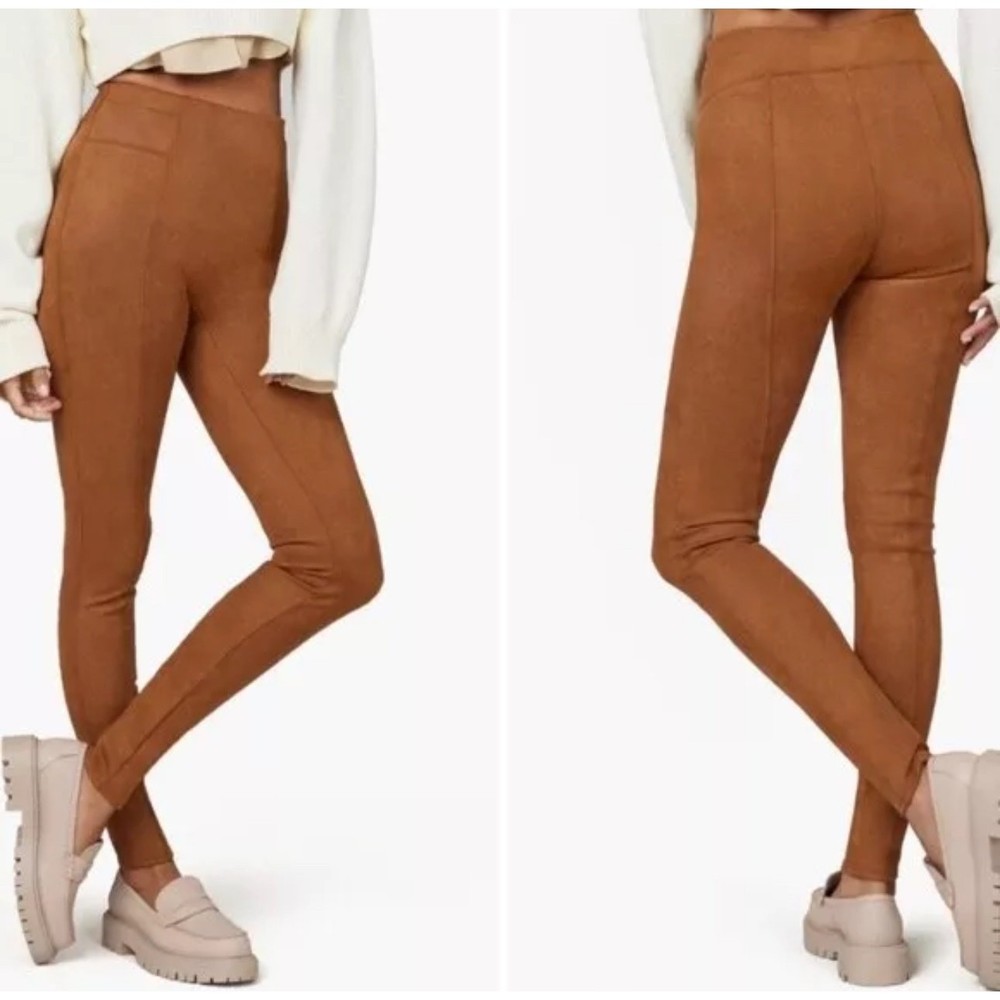 Spanx Medium Faux Suede Leggings in Rich Caramel Brown Shapewear