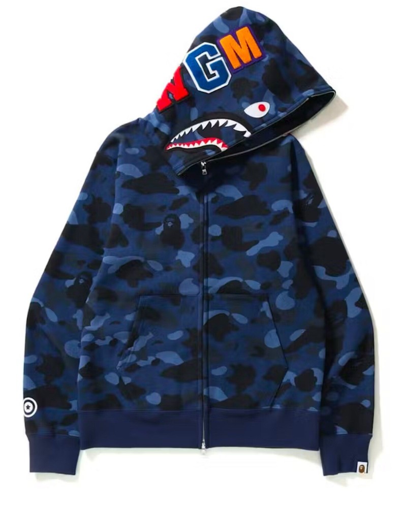 🔥🔥Brand NEW Bape Blue Camo Shark Full Zip Hoodie- Large #TRENDING🔥🔥