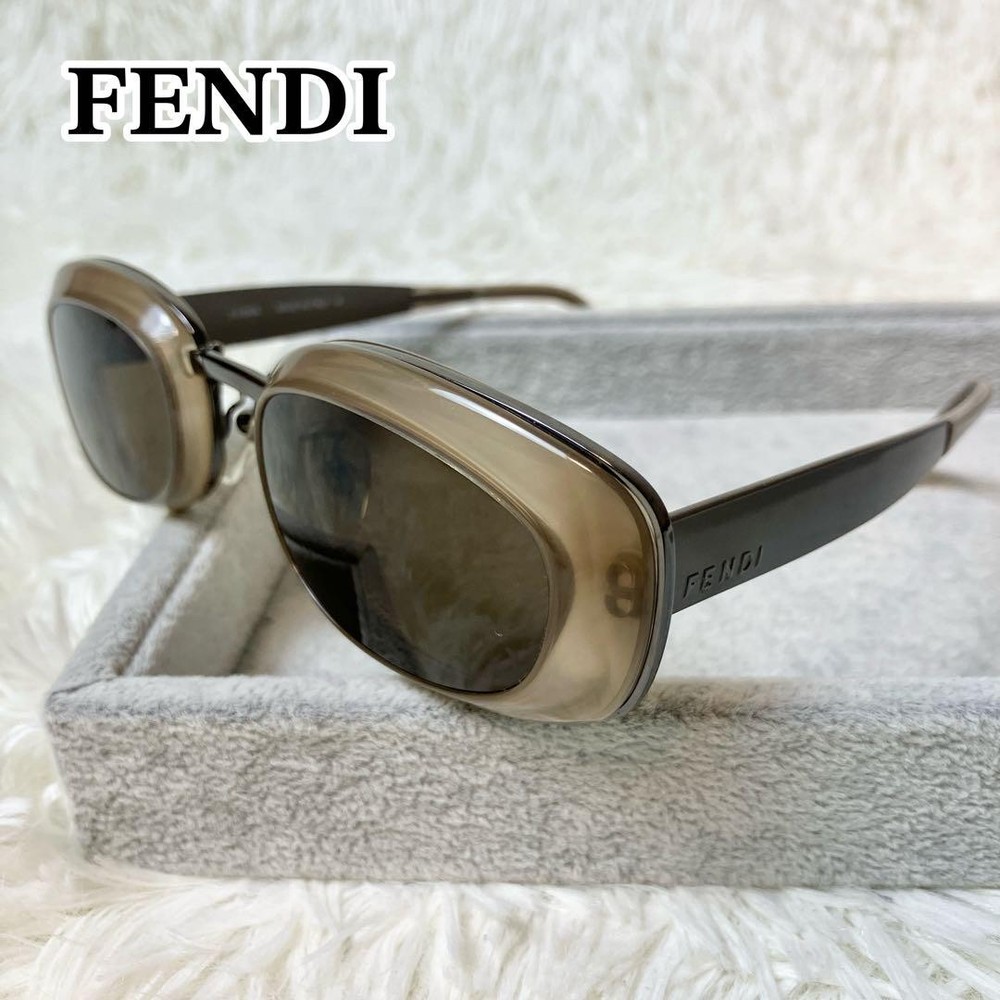 Fendi Vintage FF Logo Sunglasses Beige 5x4cm Lenses Unused