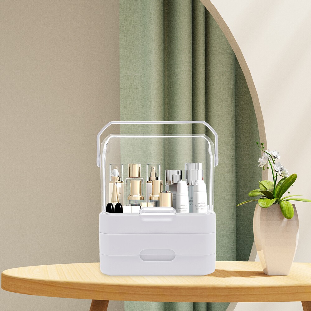 Makeup Organizer Storage Box Rectangular Skin Care Cosmetic Case W/Cover&Drawers