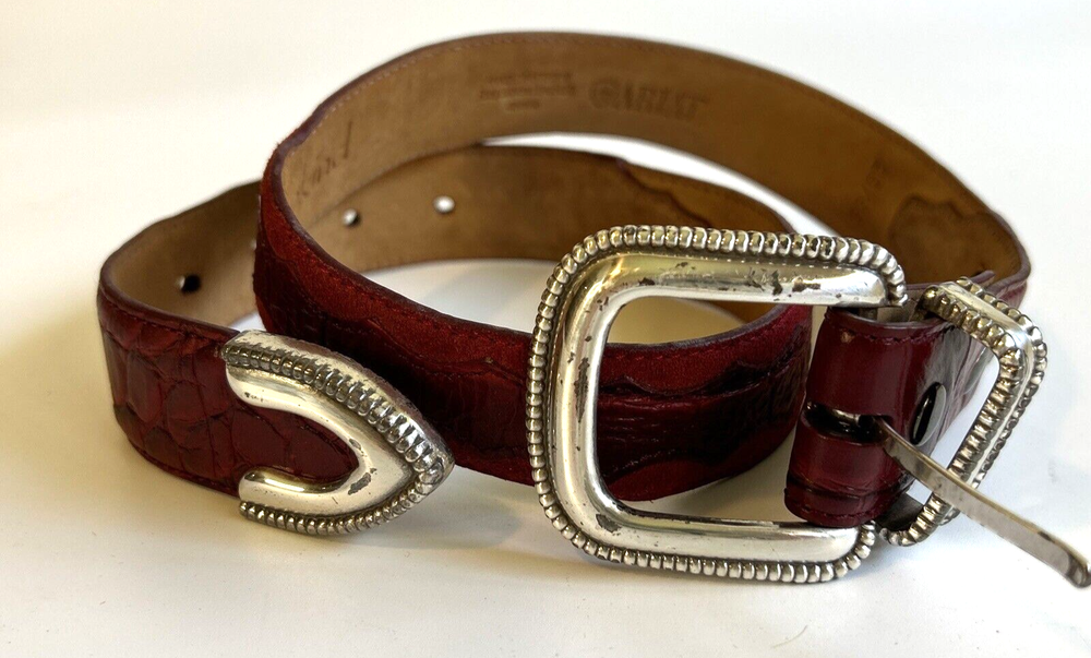 ARIAT Red Leather Belt 26/65 Silver Buckle Western Roper Wrangler Horseback
