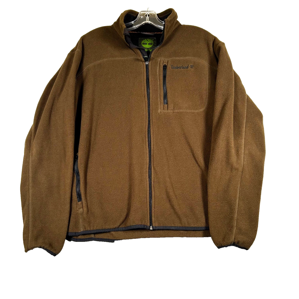 Timberland Men’s Brown Full Zip Fleece Jacket Large L Chest Logo Outdoor Casual