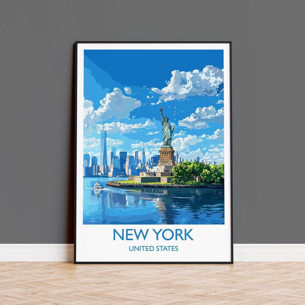 New York Travel Print Wall Art Travel Poster Of New York Manhattan Statue Of