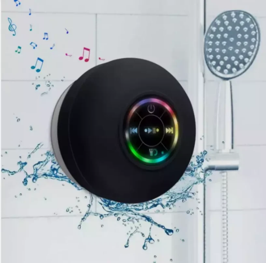 Waterproof Bluetooth Shower Speaker with LED Light for Bathroom