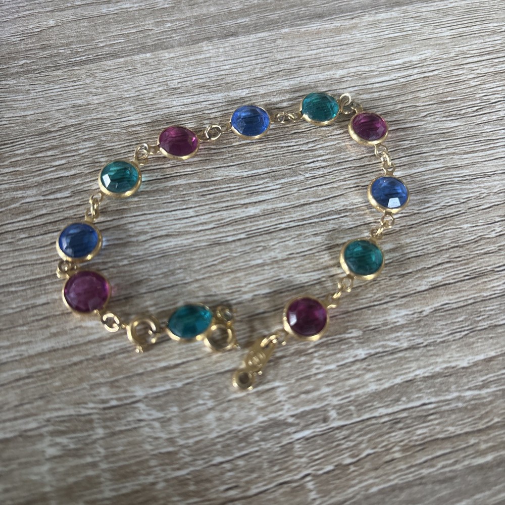 Vintage Swarovski Gold Tone Bracelet with Pastel Bezel Crystals 7.25 Inch