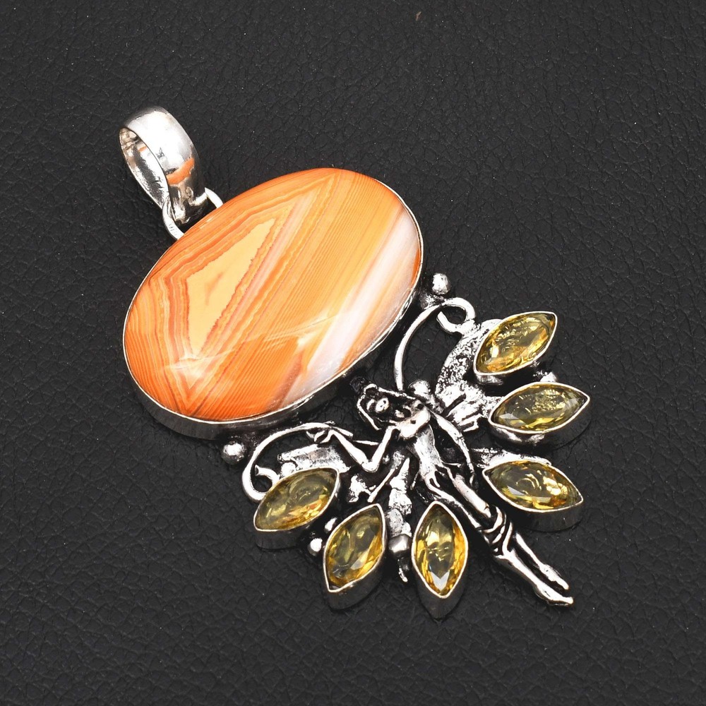 Botswana Agate Citrine Gemstone Handmade Fairy Pendant Jewelry 2.84