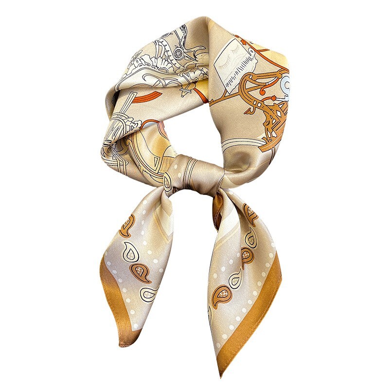 100% Silk Scarf Women Vintage Paisley Carriage Kerchief Square Bandana 68*68cm