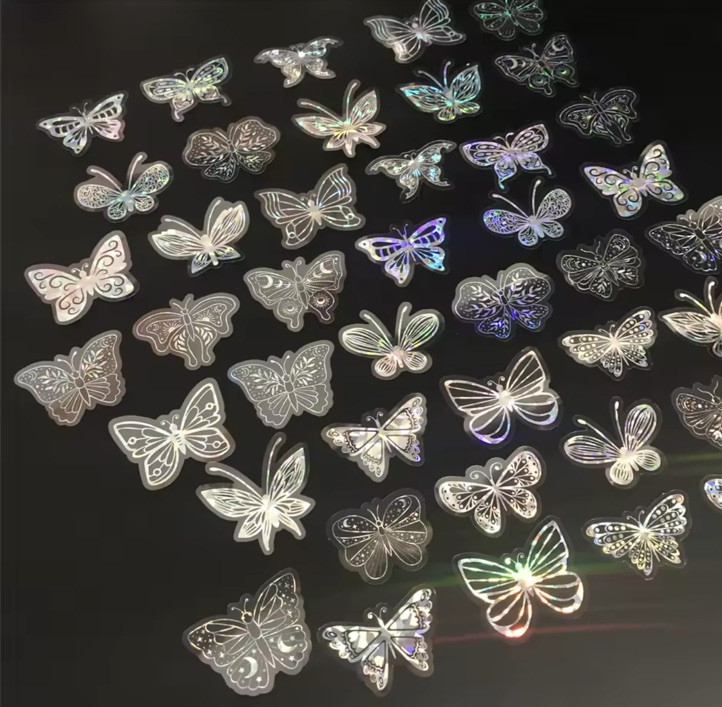 10x Holographic Glitter Stickers PET Transparent Shiny Waterproof Butterfly 🦋