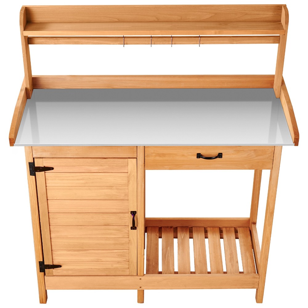 Uimoso Outdoor Wooden Gardening Table with Drawer and Storage Cabinet
