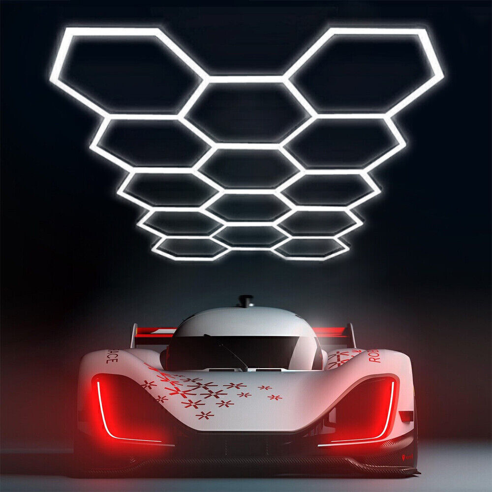 14-Grid Hexagon LED Lighting Car Detailing Garage Workshop Light Honeycomb USA